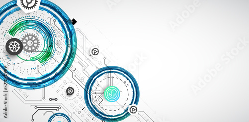 Abstract technology concept. Circuit board  high computer color background. Vector illustration with space for content  web - template  business tech presentation.