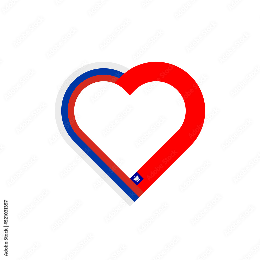 unity concept. heart ribbon icon of russia and taiwan flags. vector illustration isolated on white background