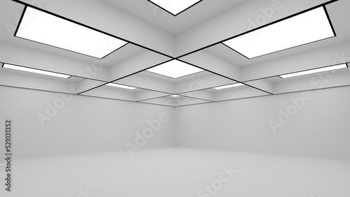 Interior or exhibition concept with empty modern space and front view background 3d rendering