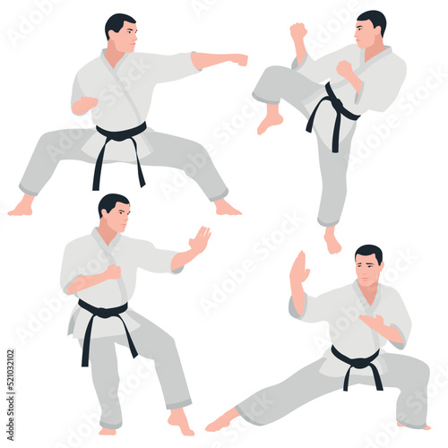 Karate. Set of Karate fighters. Flat design. Vector illustration on a white background.