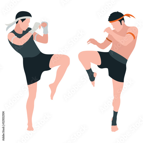 Muay Thai. Muay Thai fighters. Flat design. Vector illustration on a white background.