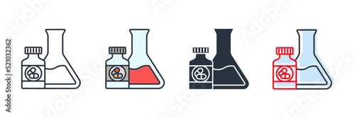 pharmacology icon logo vector illustration. test tube and bottle pill symbol template for graphic and web design collection