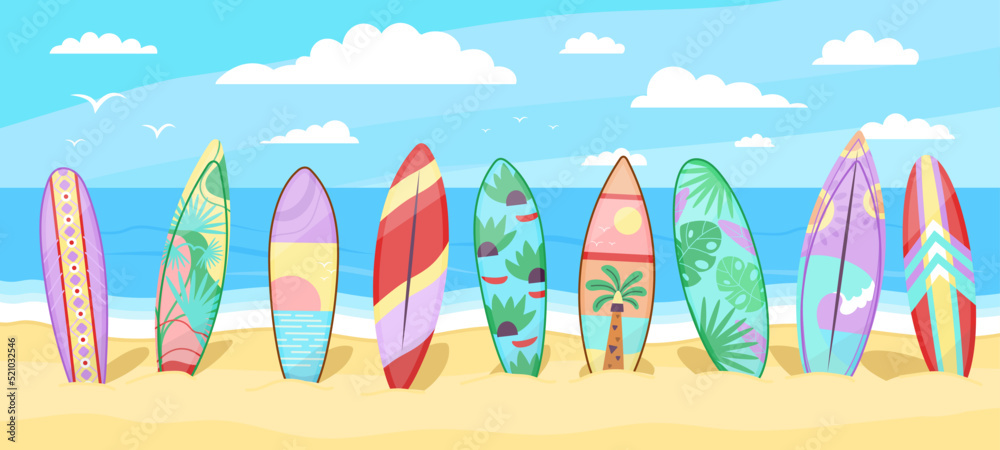 Premium Vector  A colorful illustration of a surfboard with the words let's  go surfing