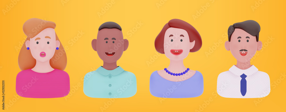 3D render vector cute characters. Set of different people 3D render vector cute characters. Set of different people
