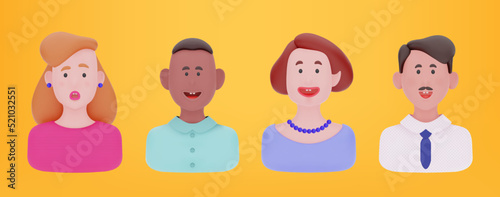 3D render vector cute characters. Set of different people