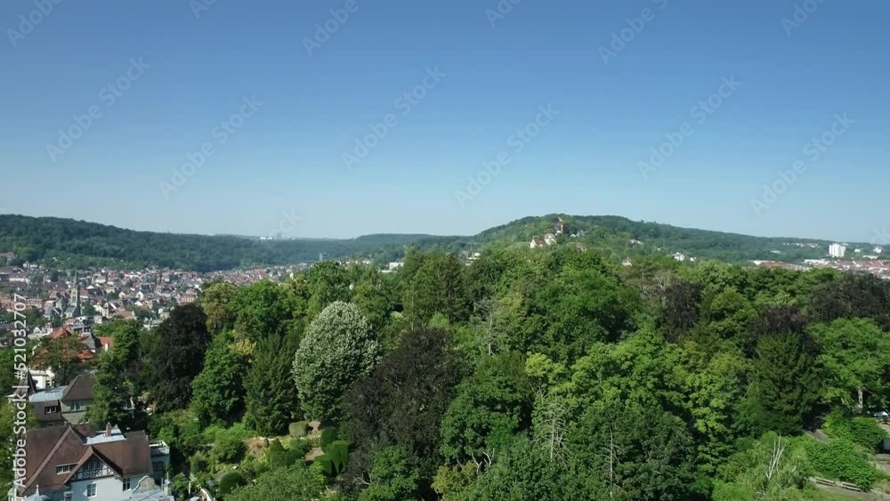 Aerial Stuttgart, Karlshoehe, Townpark on a hill in the City Aerial Stuttgart, Karlshoehe, Townpark on a hill in the City
