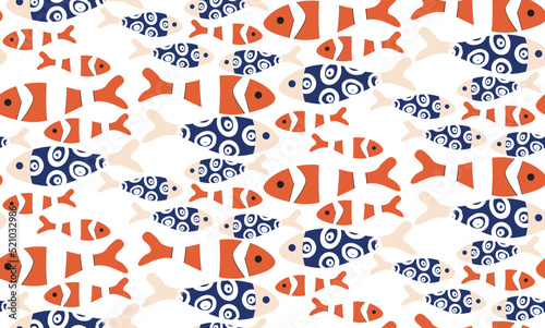Abstract Retro Fishes Decorative Seamless Pattern Trendy Fashion Colors Elegant Cute Design Perfect for Allover Fabric Print or Wrapping Paper