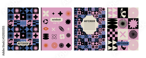 Vector illustartion templates cover pages for notebooks, planners, brochures, books, catalogs. Background traditional `with brutalist design elemets.