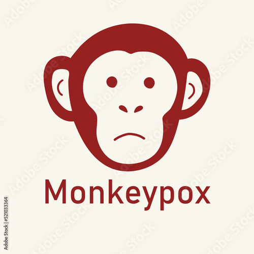 Illustration of the monkeypox virus. The face of the monkey as a symbol. Icon of smallpox and outbreak of a new infectious disease. Flat vector