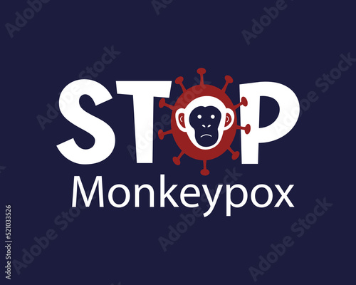 Illustration of the monkeypox virus. The face of the monkey as a symbol. Icon of smallpox and outbreak of a new infectious disease. Flat vector