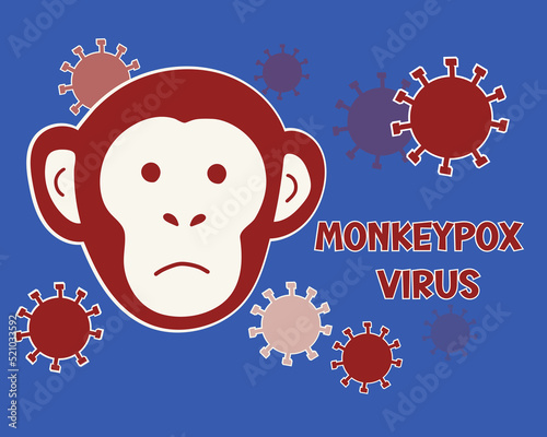 Illustration of the monkeypox virus. The face of the monkey as a symbol. Icon of smallpox and outbreak of a new infectious disease. Flat vector