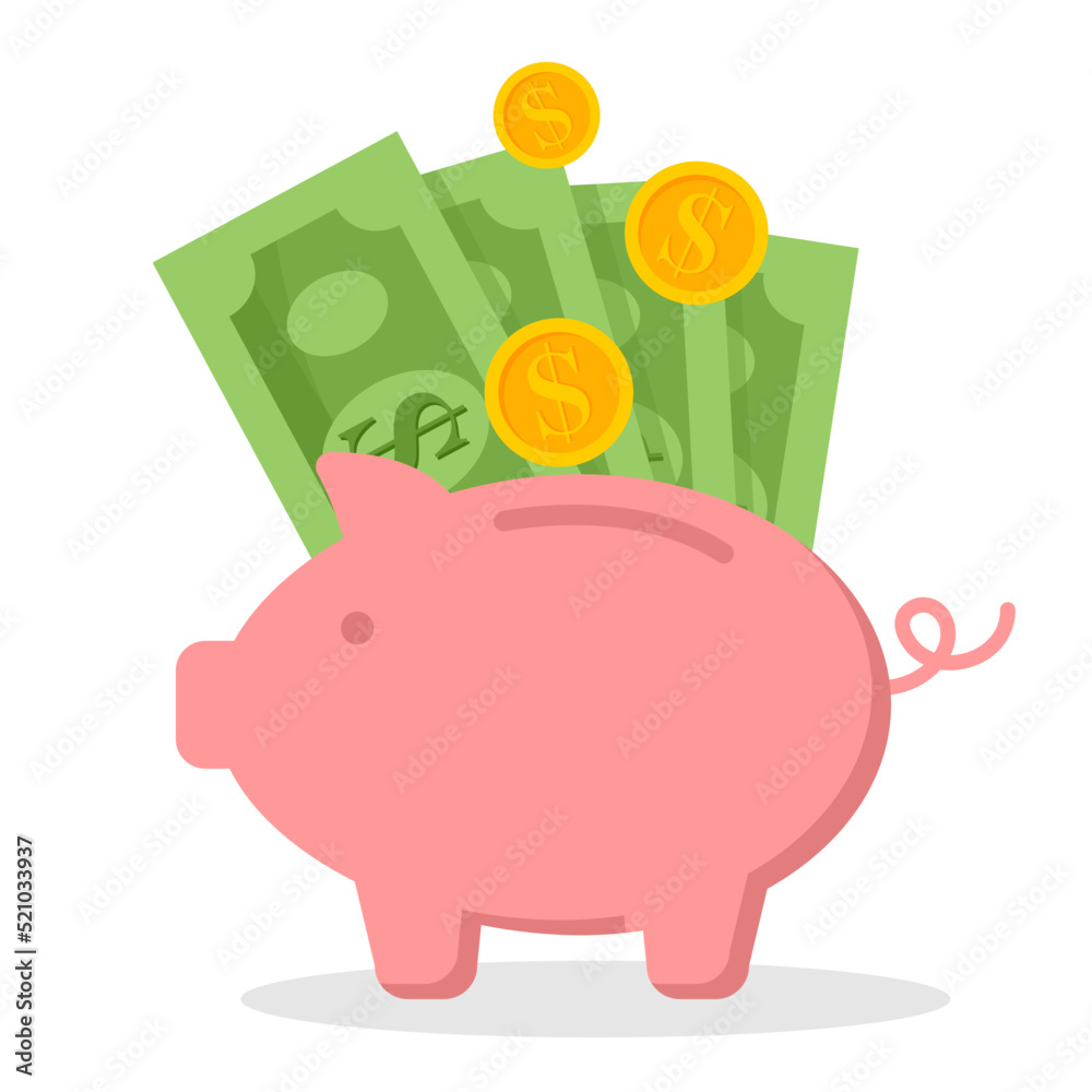 Piggy bank with coin. Icon saving or accumulation of money, investment,  donat. Outline money box icon, with editable stroke. Piggy bank with dollar  sign, moneybox pictogram. Piggybank, investing Stock Vector | Adobe