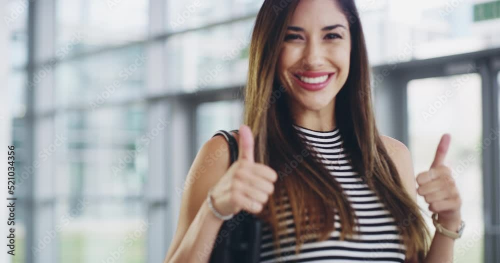 Thumbs up hand sign, symbol and gesture of excited, happy and diverse group businesspeople in office. Portrait series of confident executives showing support, trust or endorsing ideas or wishing luck