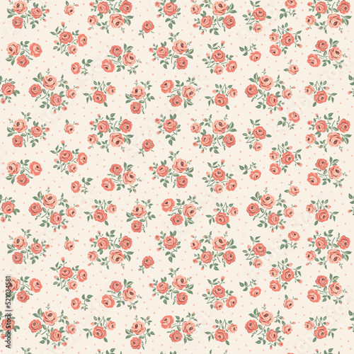Hand drawn ditsy roses in a vintage style. Vector seamless background