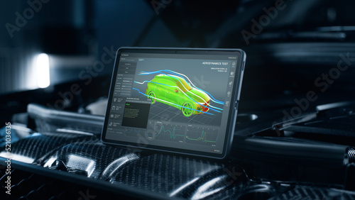 Interface application for research and testing of the aerodynamic parameters of the car body on the screen of a digital tablet computer, that stands on the car engine.
