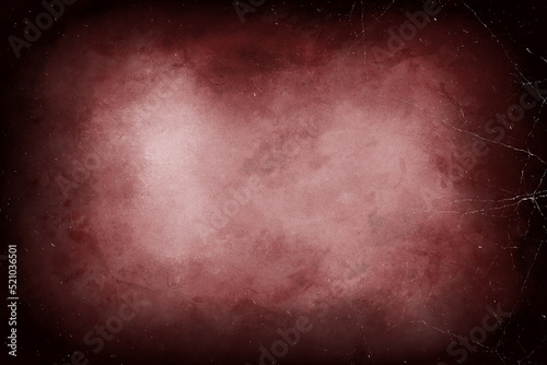 Gothic dark brown red spooky grunge Halloween vignette background texture and bright lighting with artistic sponge smeary paint on empty center for backdrop, paper, or web templates	