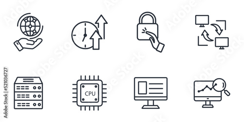 data center and hosting icons set . data center and hosting pack symbol vector elements for infographic web