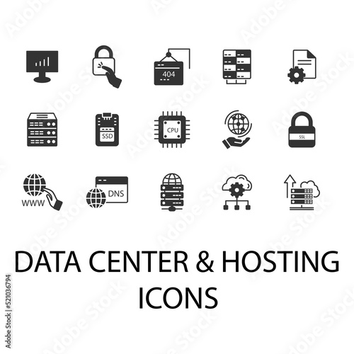 data center and hosting icons set . data center and hosting pack symbol vector elements for infographic web