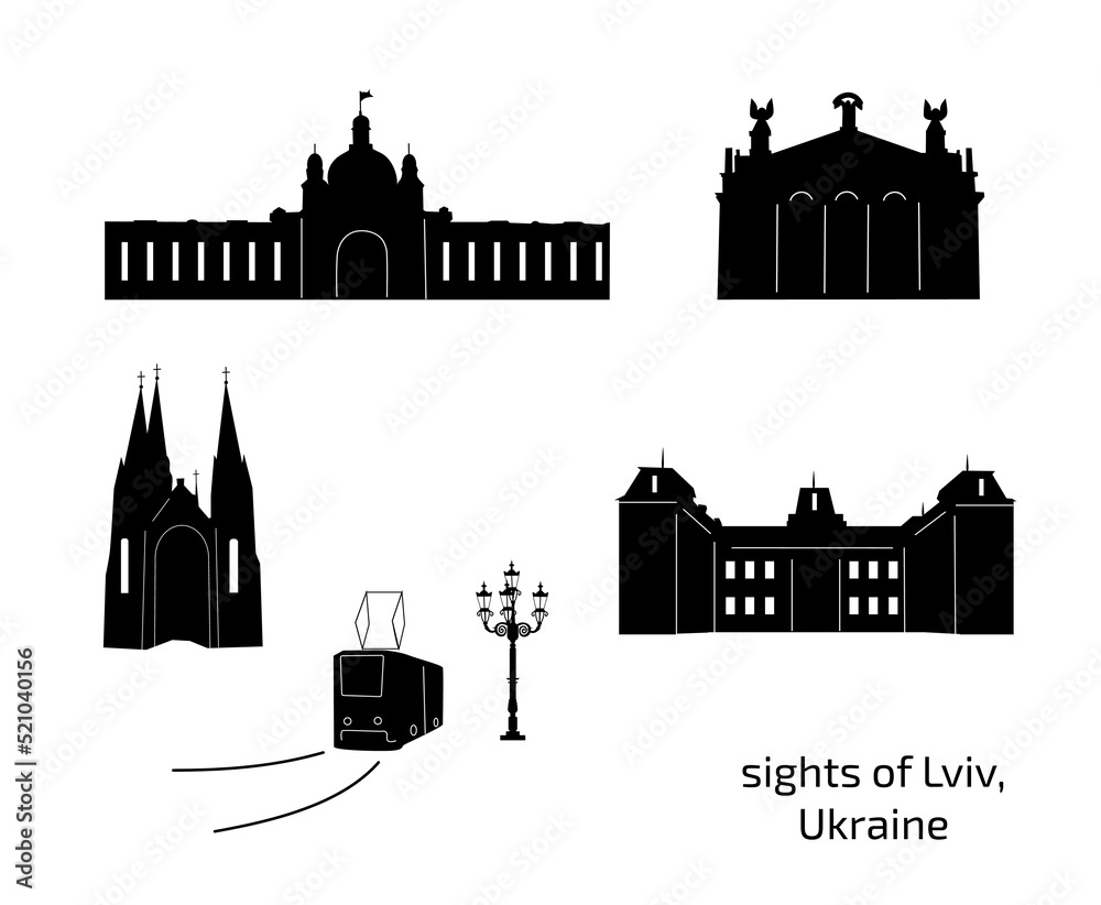 silhouette of buildings, sights of Lviv