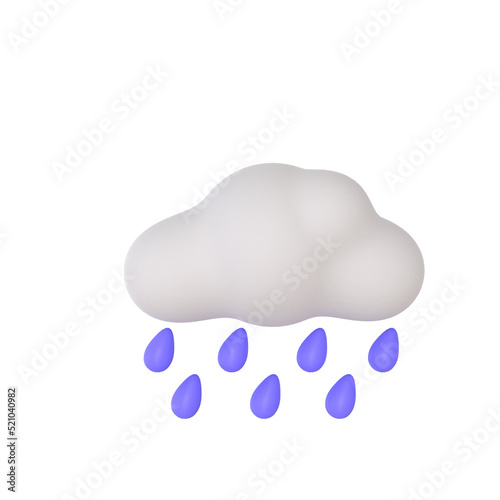 Heavy Rainy 3D rendering isolated on white background. Ui UX icon design web and app trend