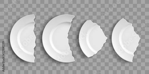 Collection of broken plates. Shards of dishes