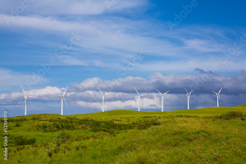 Renewable energy wind turbines in Hawaii County on the Big Island of Hawaii 