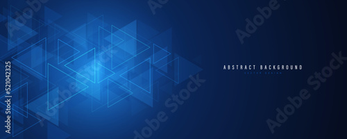 Abstract modern dark blue gradient horizontal banner background with overlap triangle elements. Triangle pattern vector. Futuristic technology concept. Suit for cover, banner, poster, flyer, web