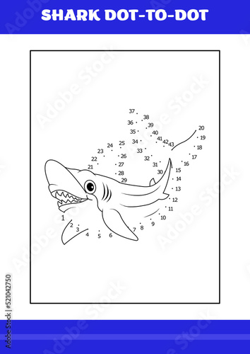 Shark dot to dot Page for kids. Shark dot to dot book for relax and meditation.