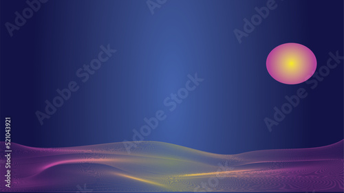 Luxurious background with attractive line curves. Abstract landscape contemporary aesthetic background. Vector illustration. Wavy line and moon pattern concept