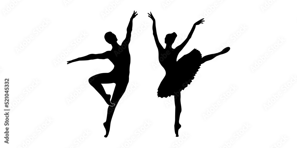 Vector drawing ballerina and balerun in dance. Black silhouette of dancers. Vector drawing ballerina and balerun in dance. Black silhouette of dancers.