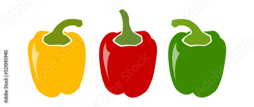 Vector set of pepper. Vegetables: red, yellow, green peppers.