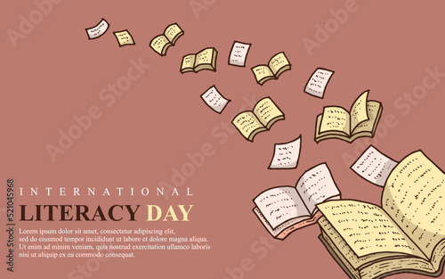 International Literacy Day Banner With The Book's Flyng Illustration