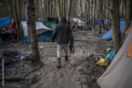 Refugee Crisis in France. February 24th, 2016. Big synth, France. Child in the camp of Grande-Synthe. Approximately 1500 refugees live in conditions of extreme precariousness.