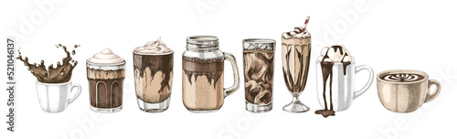 Collection of coffee dessert drinks