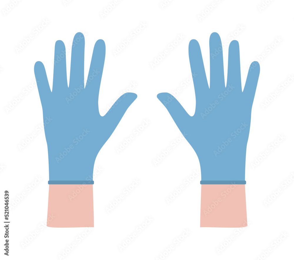 Blue latex medical hygienic gloves on hands Blue latex medical hygienic gloves on hands