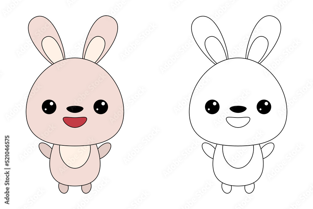 Cute bunny toy.Contour drawing of a cartoon animal. Coloring book for kids.