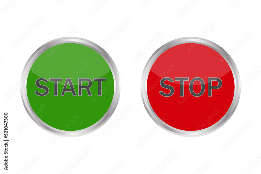 Start and stop glossy buttons. Green and red web icons vector Start and stop glossy buttons. Green and red web icons vector