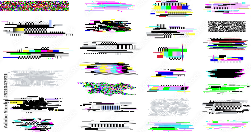 Digital decay elements. Television glitch effects, screen white