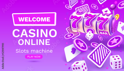 Casino slots winner, fortune of luck, 777 win banner. Vector