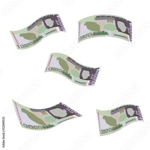 Dobra Vector Illustration. São Tomé and Príncipe money set bundle banknotes. Falling, flying money 100000 Db. Flat style. Isolated on white background. Simple minimal design.