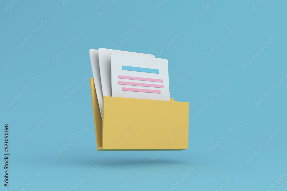 Folder with paper icon. management concept on blue background. 3d illustration Folder with paper icon. management concept on blue background. 3d illustration