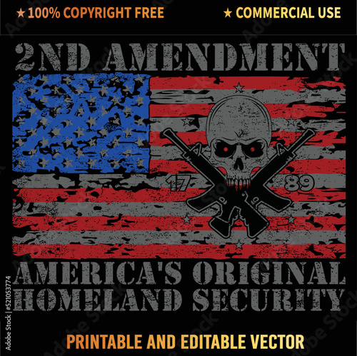 2nd Amendment America's Original Homeland Security Gun T-Shirt Vector Design.