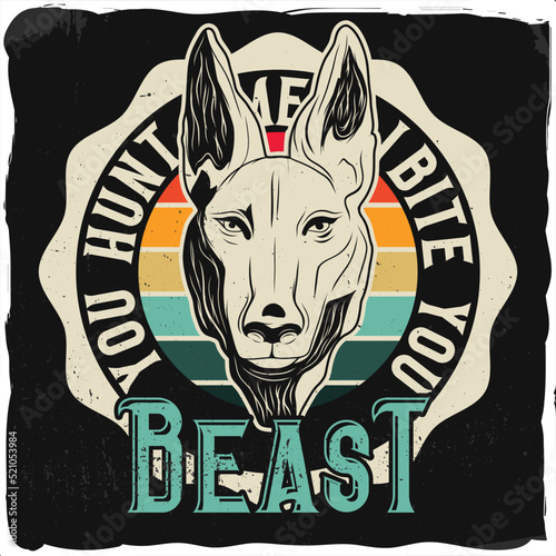 A wolf in the circle, trying to bite you, t-shirt design