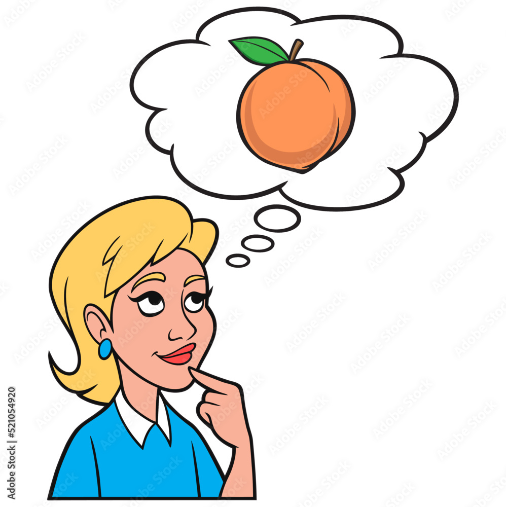 Φωτογραφία Girl thinking about a Georgia Peach - A cartoon illustration of a Girl thinking about a Georgia Peach