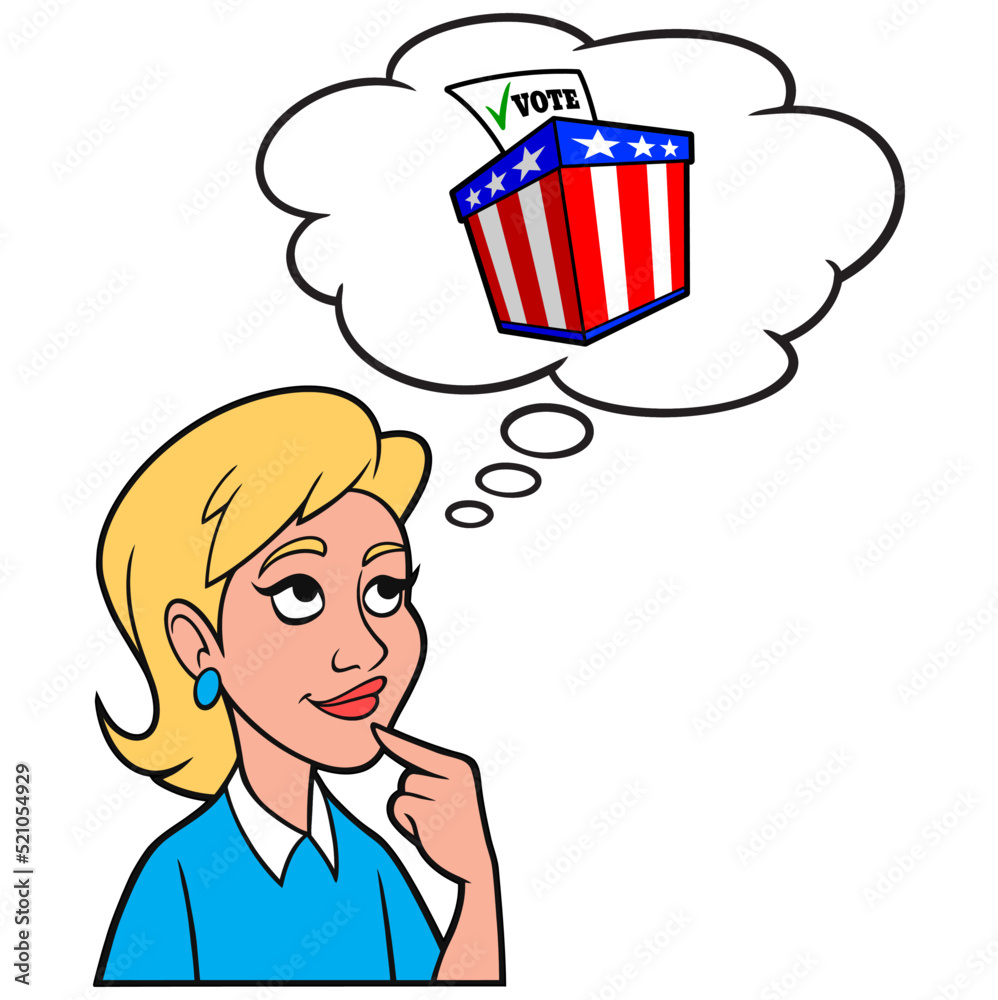 Φωτογραφία Girl thinking about a Voting Ballot Box - A cartoon illustration of a Girl thinking about a Voting Ballot Box
