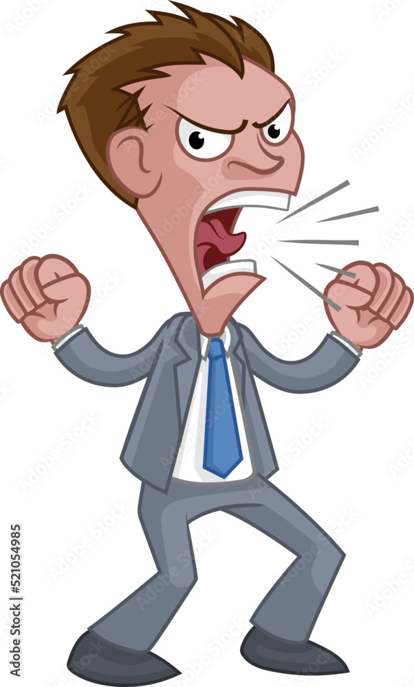 Angry Boss Business Man In Suit Cartoon Shouting Angry Boss Business Man In Suit Cartoon Shouting