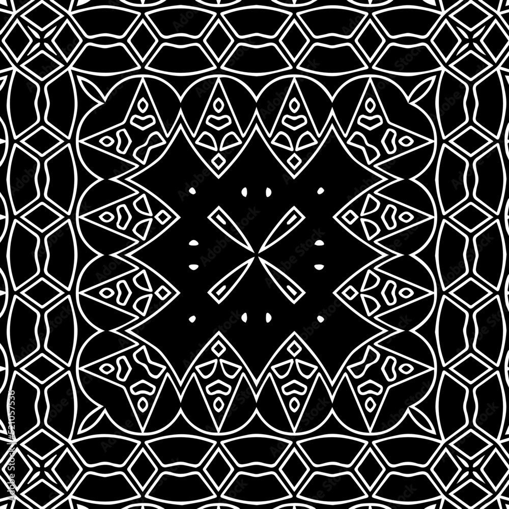 Black and white abstract geometric seamless pattern with wavy shapes, and curved lines. monochrome mandala. striped background. Repeat design for decor, cover, print. Black and white abstract geometric seamless pattern with wavy shapes, and curved lines. monochrome mandala. striped background. Repeat design for decor, cover, print.