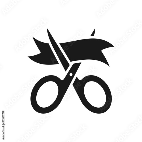 Scissors cutting a ribbon. Opening event icon flat style isolated on white background. Vector illustration