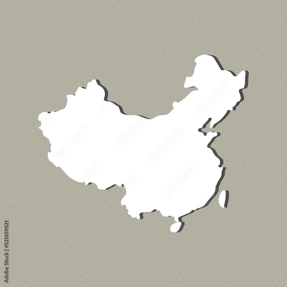 Black Map of China on White Background