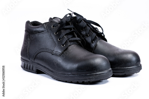 safety shoe black work boots on white background